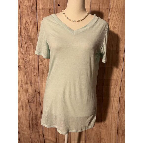 Victorias Secret PINK Sleepwear Womens XS V-Neck Short Sleeve T Shirt Pale Green - Picture 2 of 8